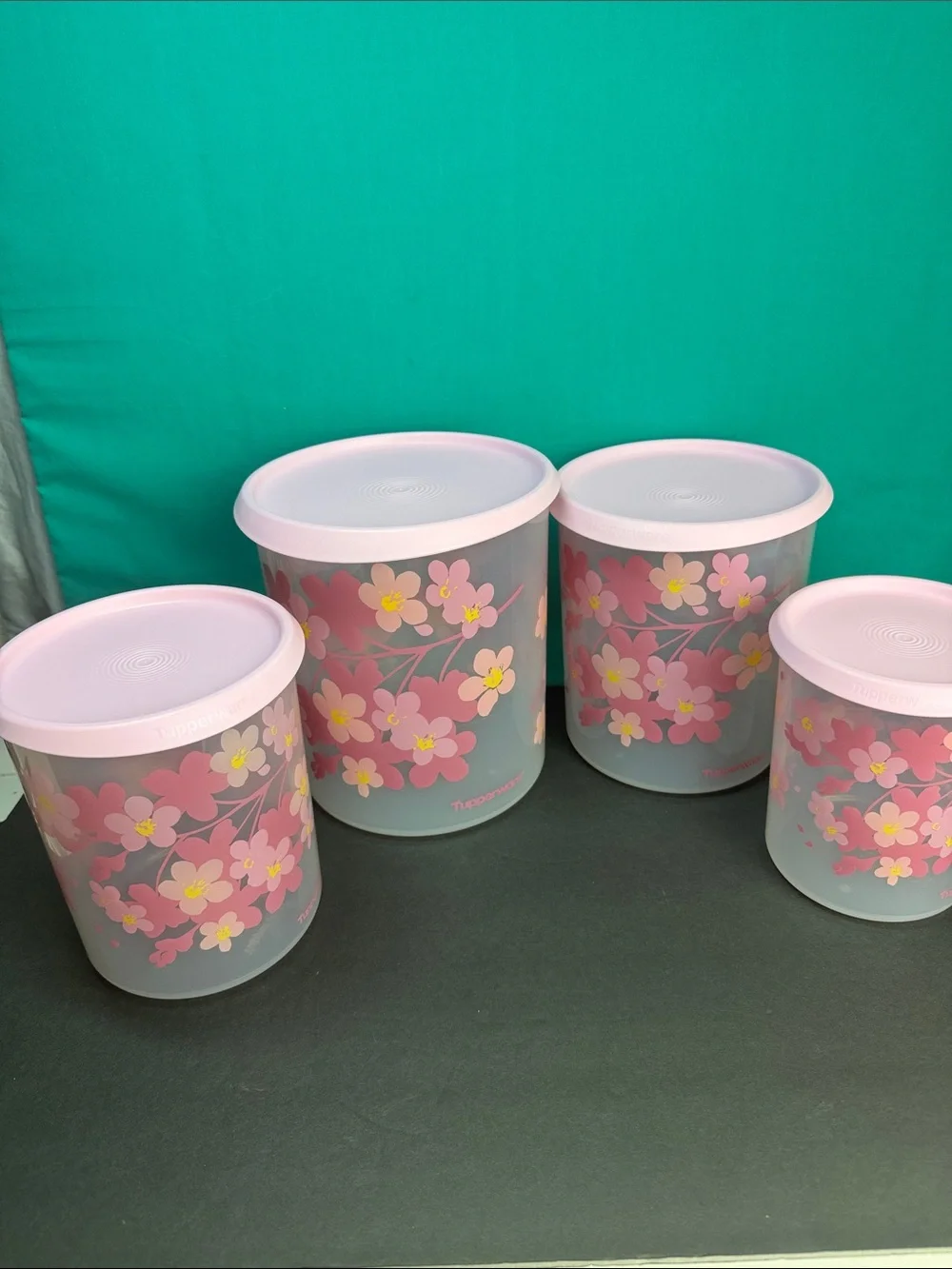 Tupperware Blossom One Touch Canister Set Of 4 Pink Floral Ne